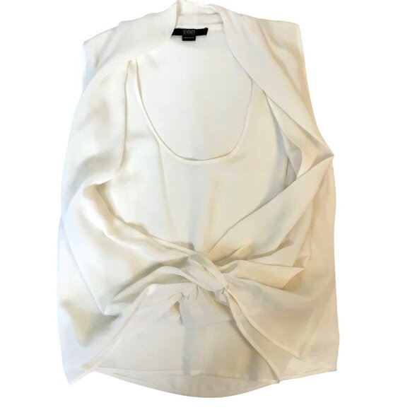 SEVENTY Women Ivory Silk Draped Blouse Sleeveless Layered Overlay Italian M - Picture 4 of 8